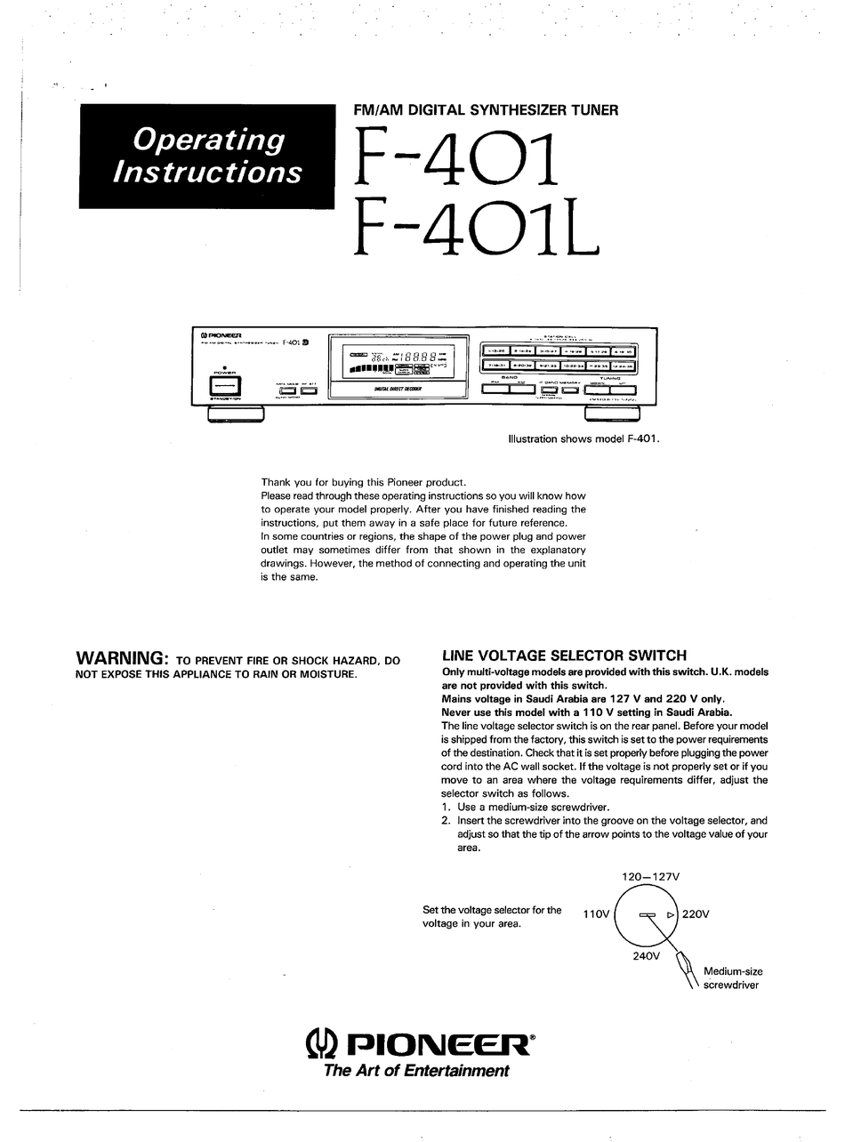 Pioneer F 401 Operating Insructions Pdf Download Manualslib