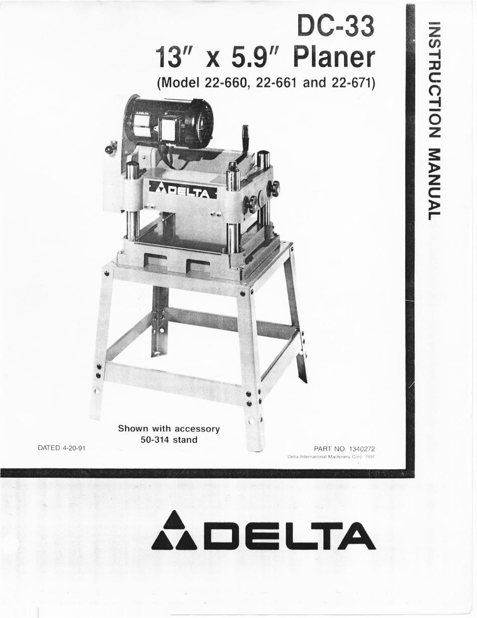 Delta 22-580 13' Finishing Planer Instructions Manual 