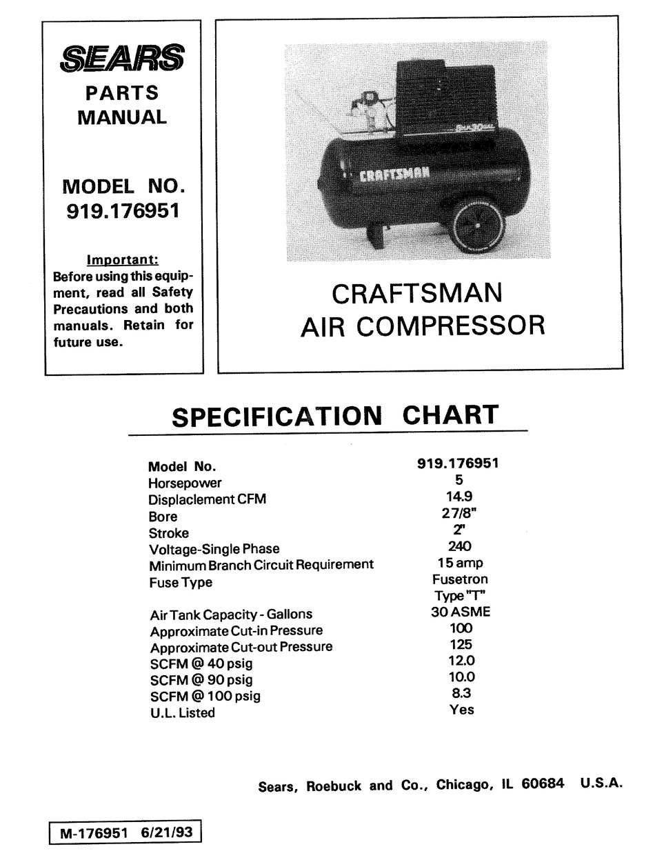 SEARS 919.176951 PARTS MANUAL Pdf Download | ManualsLib