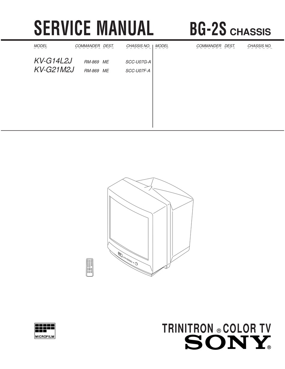 Sony Trinitron Kv G14l2j Service Manual Pdf Download Manualslib