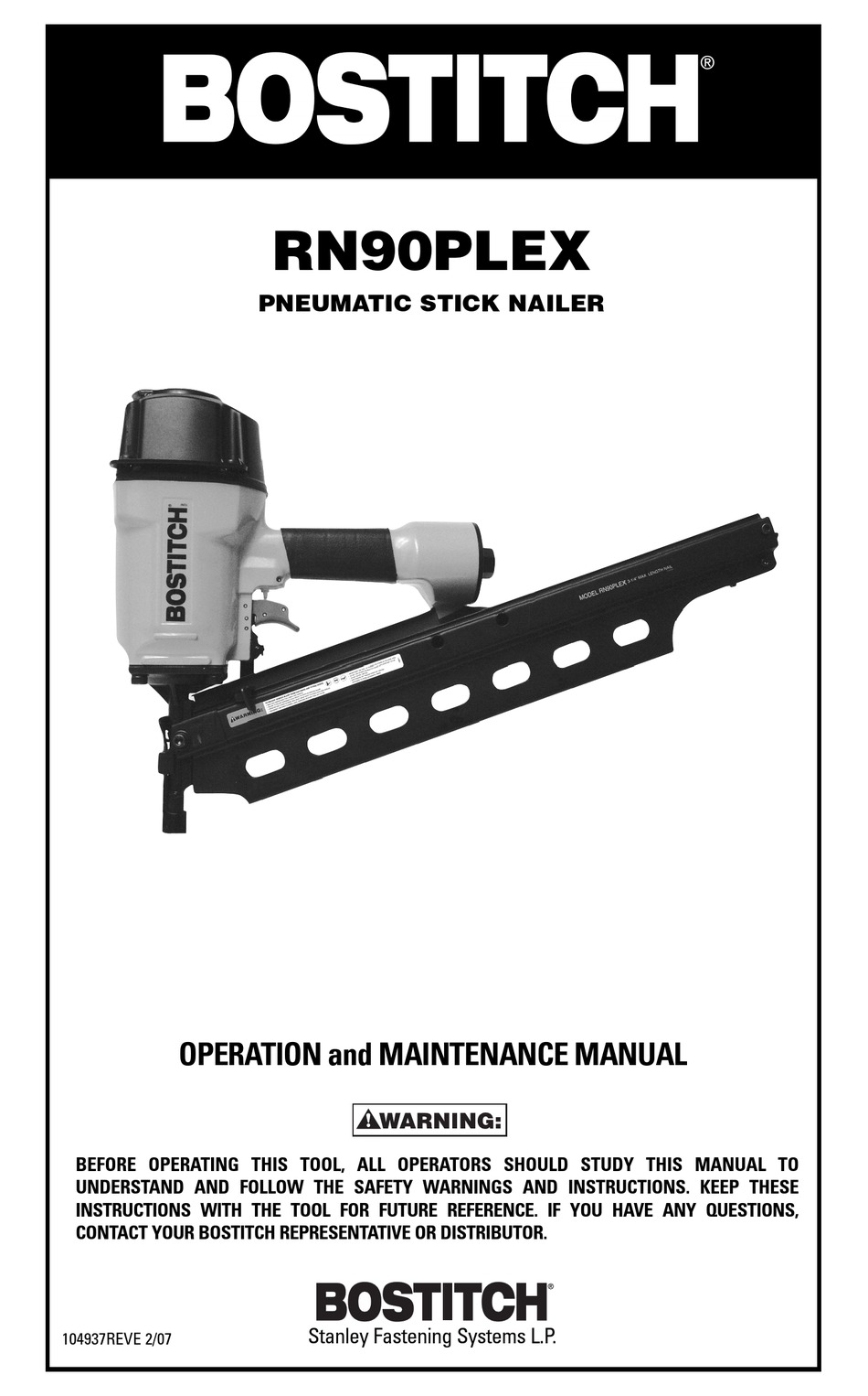 BOSTITCH RN90PLEX OPERATION AND MAINTENANCE MANUAL Pdf Download