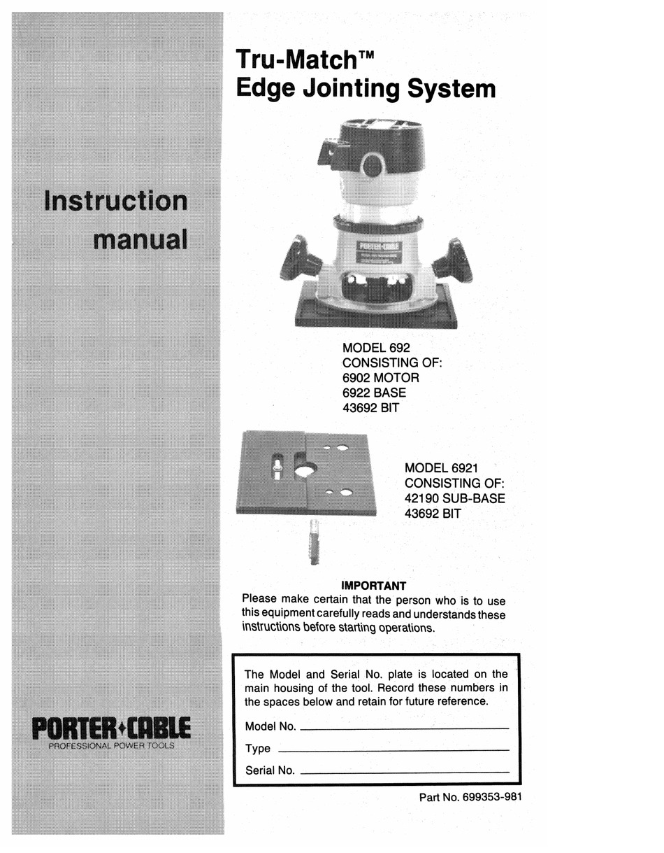 PORTER-CABLE TRU-MATCH 6921 INSTRUCTION MANUAL Pdf Download | ManualsLib