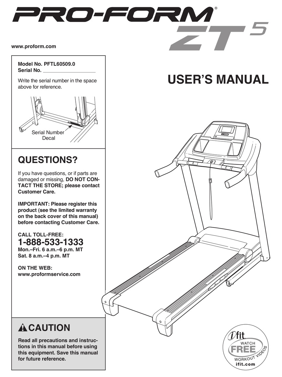 Proform zt5 treadmill discount manual