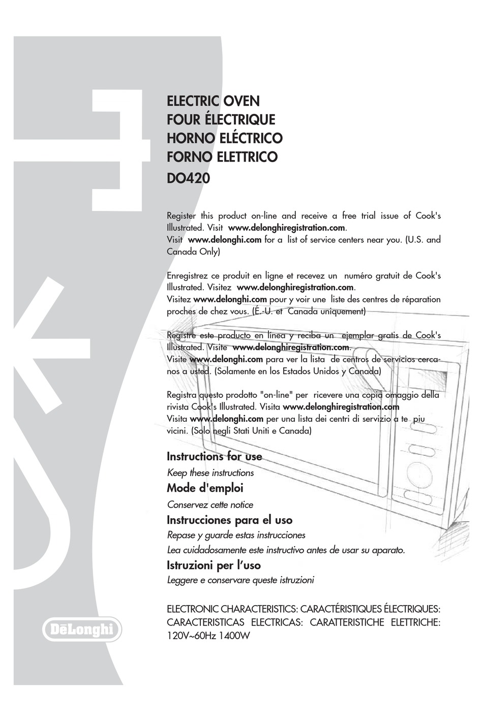 DELONGHI DO 420 INSTRUCTIONS FOR USE MANUAL Pdf Download | ManualsLib