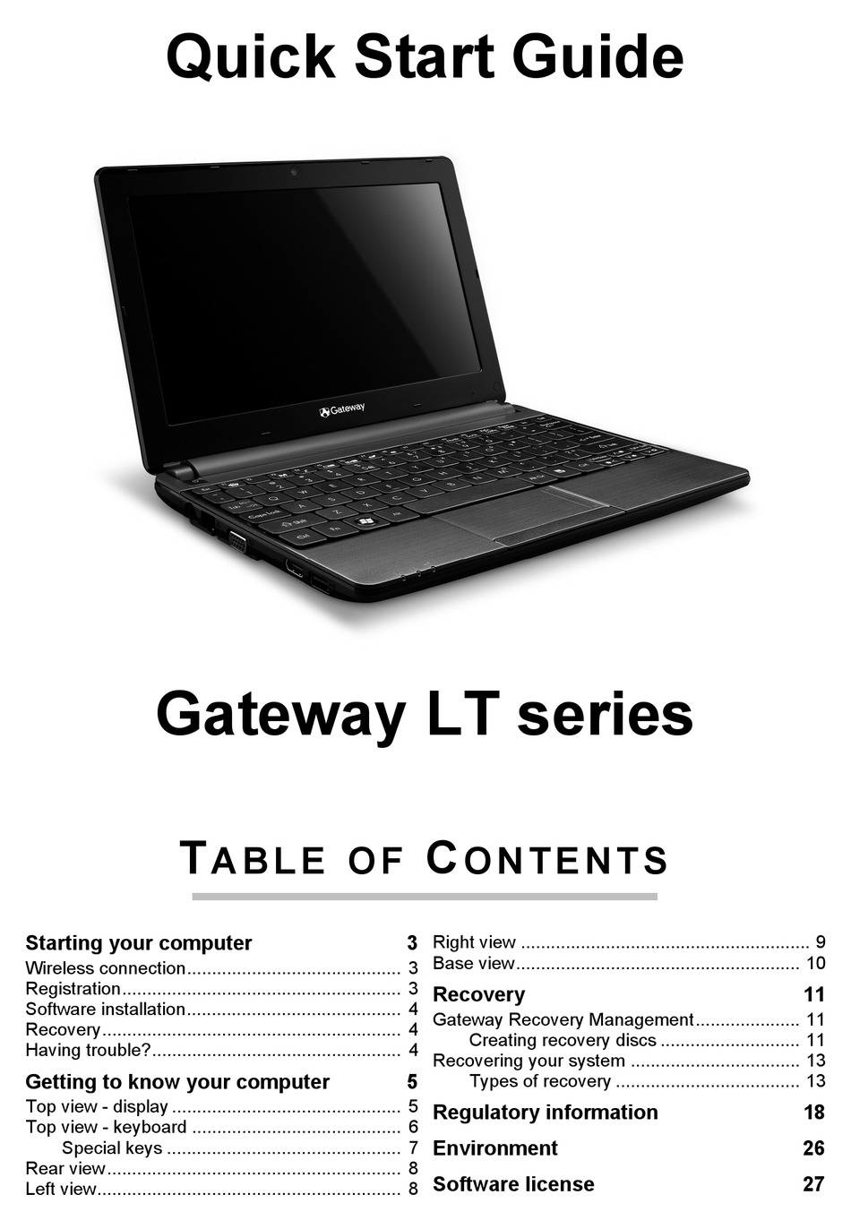 GATEWAY LT QUICK START MANUAL Pdf Download | ManualsLib