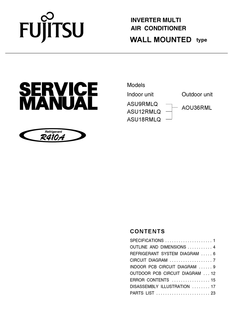 FUJITSU ASU9RMLQ SERVICE MANUAL Pdf Download ManualsLib