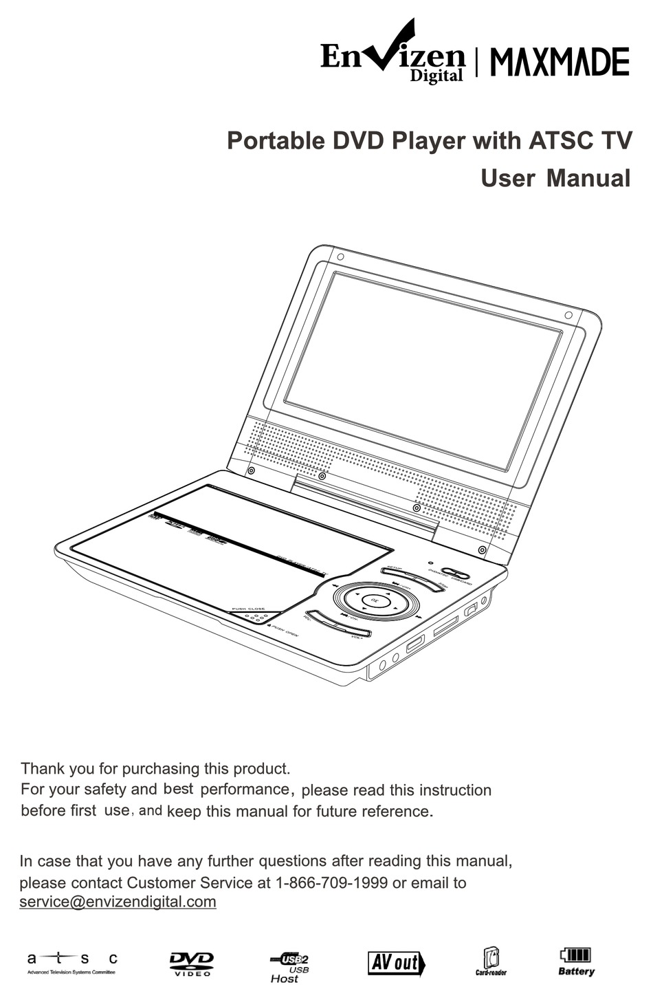 ENVIZEN PORTABLE DVD PLAYER WITH ATSC TV USER MANUAL Pdf Download