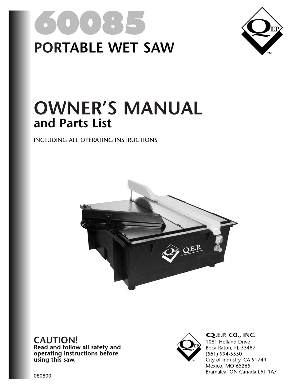 QEP 60085 OWNER'S MANUAL AND PARTS LIST Pdf Download | ManualsLib