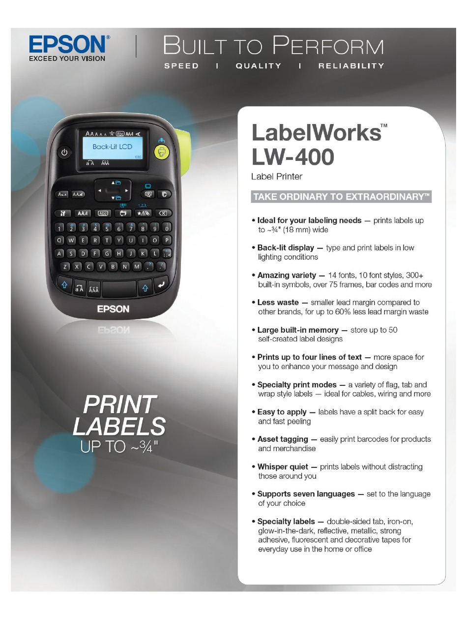 EPSON LABELWORKS LW400 SPECIFICATIONS Pdf Download ManualsLib