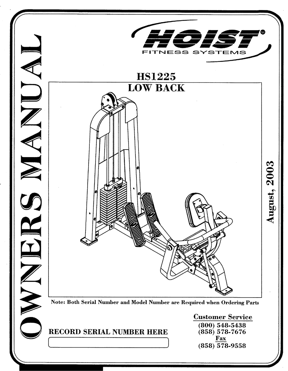 HOIST FITNESS HS1225 OWNER'S MANUAL Pdf Download ManualsLib