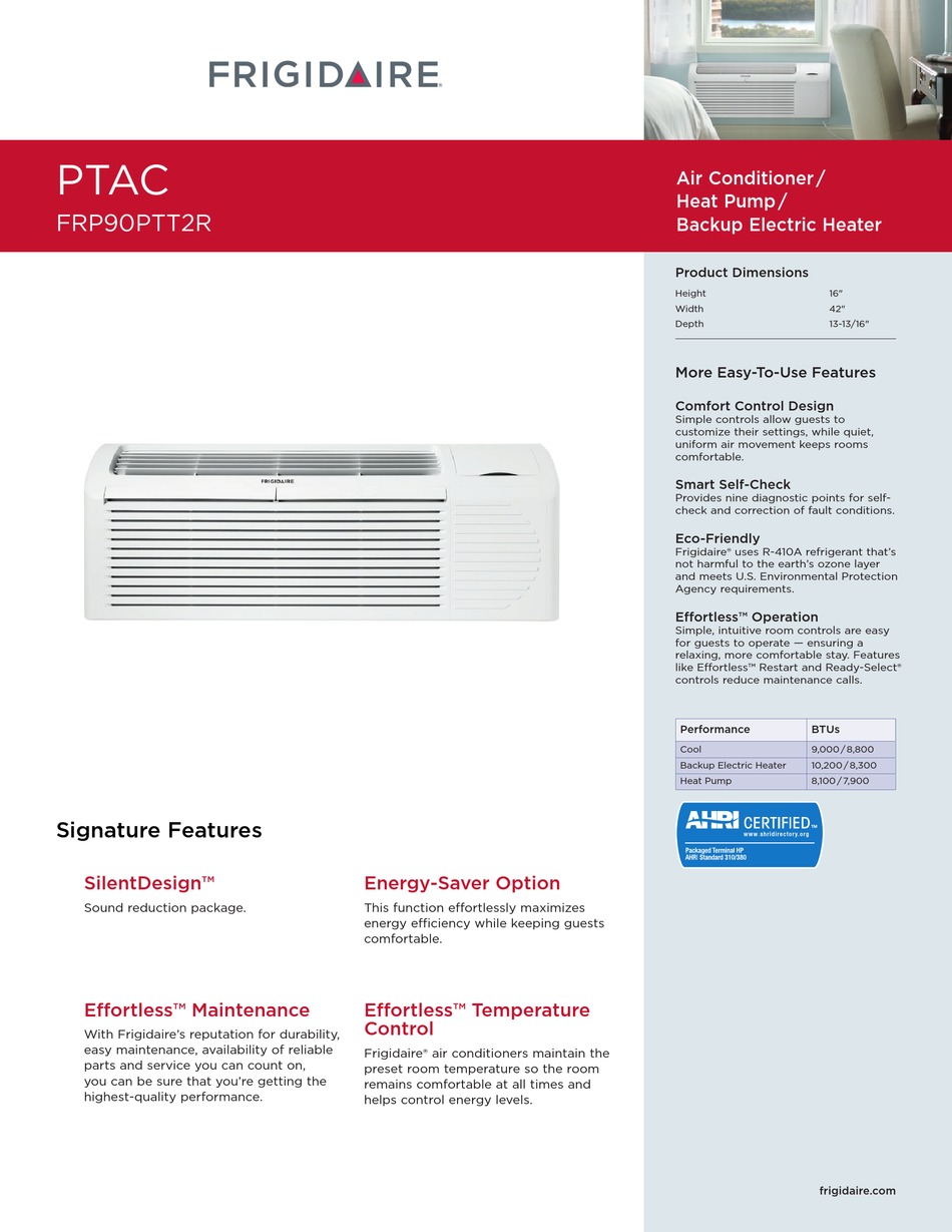 FRIGIDAIRE PTAC FRP90PTT2R SPECIFICATIONS Pdf Download ManualsLib