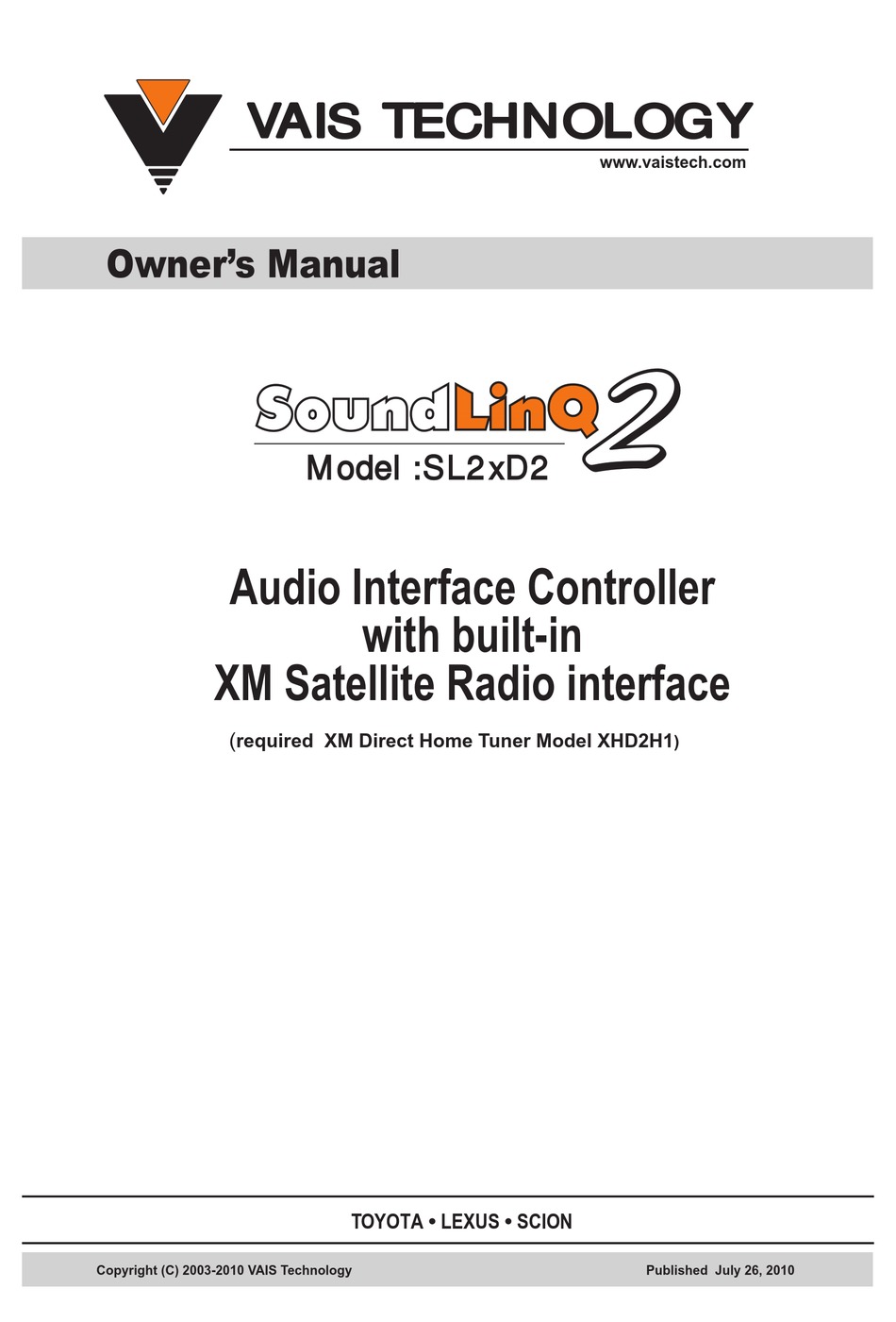 VAIS TECHNOLOGY SOUNDLINQ SL2XD2 OWNER'S MANUAL Pdf Download | ManualsLib