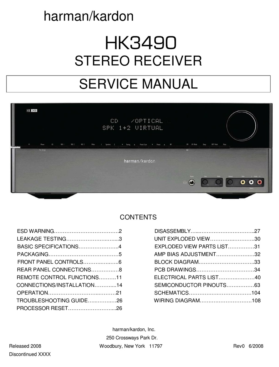 Harman Kardon Hk3490 Service Manual Pdf Download Manualslib