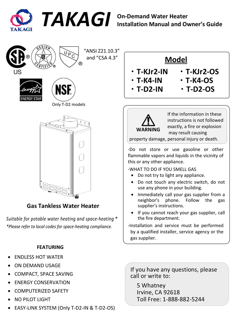 Takagi T Kjr2 In Installation Manual And Owner S Manual Pdf Download Manualslib