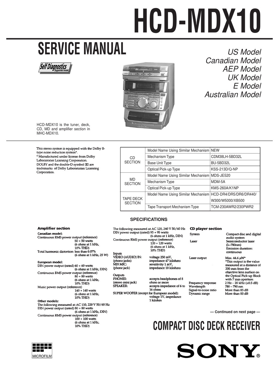 SONY HCD-MDX10 MHC-MDX10 Riemen-Set Für CD Player 