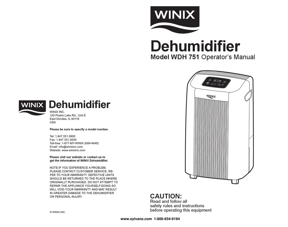 WINIX WDH 751 OPERATOR'S MANUAL Pdf Download | ManualsLib