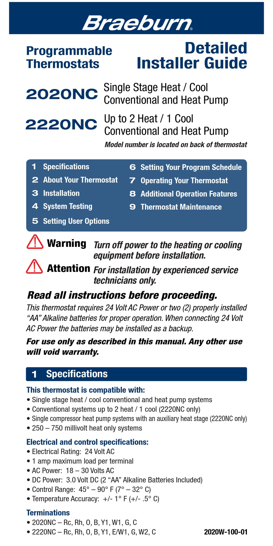 Braeburn 2020nc Detailed Installer Manual Pdf Download Manualslib