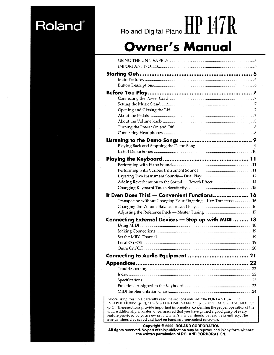 ROLAND HP 147R OWNER'S MANUAL Pdf Download | ManualsLib