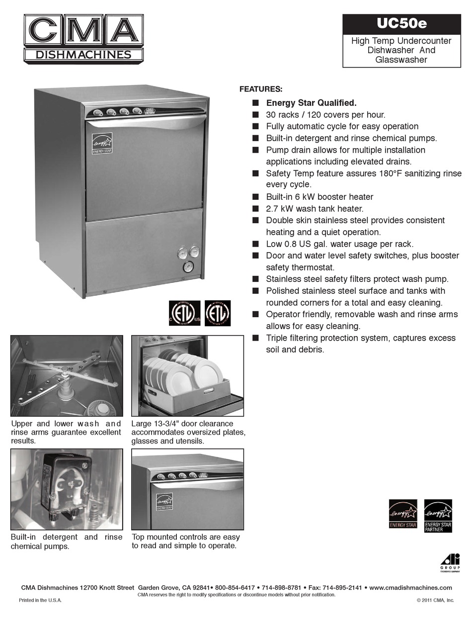 CMA DISHMACHINES UC50E SPECIFICATIONS Pdf Download | ManualsLib