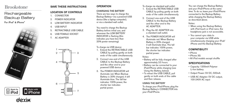 BROOKSTONE RECHARGEABLE BACKUP BATTERY INSTRUCTION MANUAL Pdf