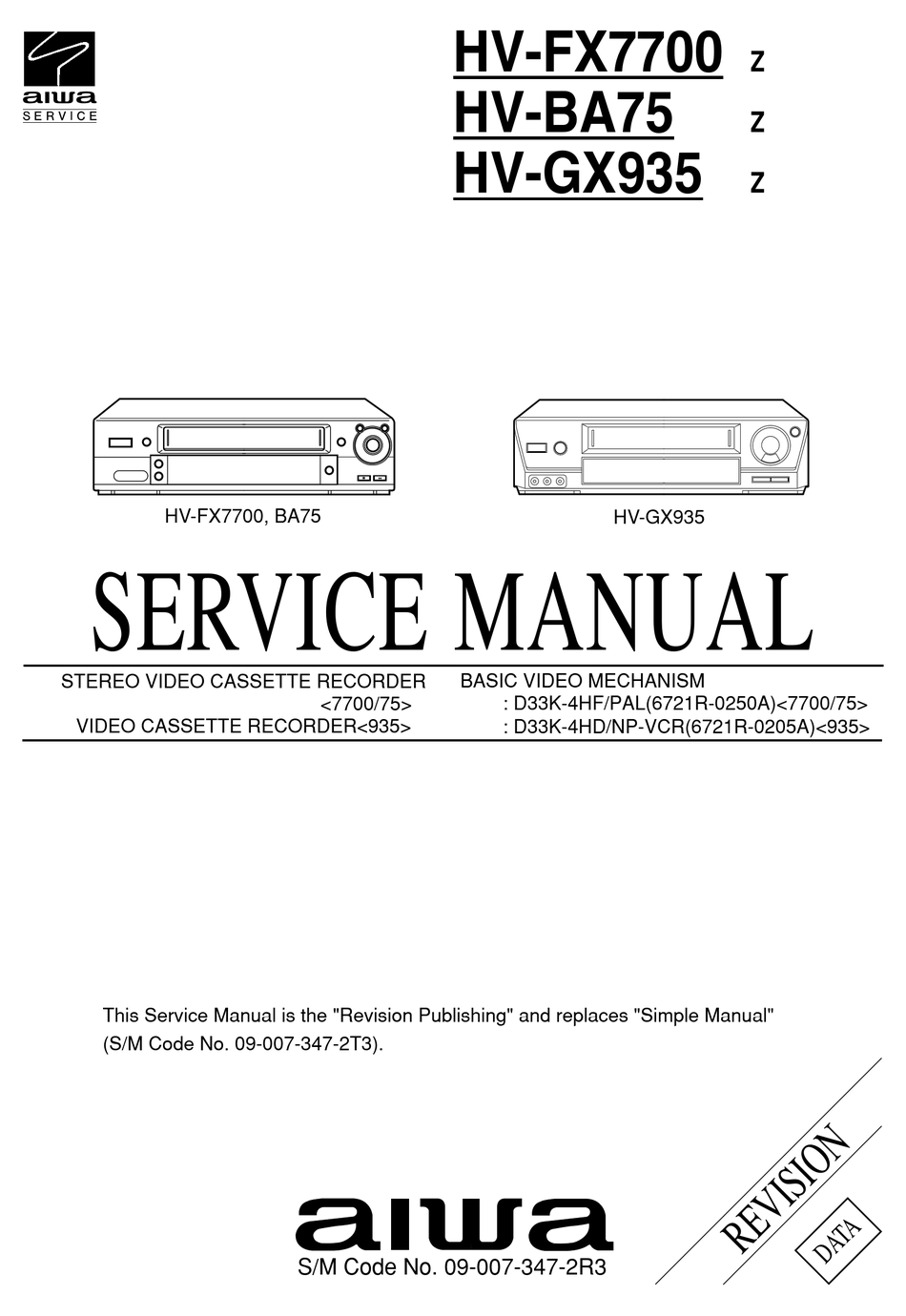 AIWA HV-FX7700 SERVICE MANUAL Pdf Download | ManualsLib