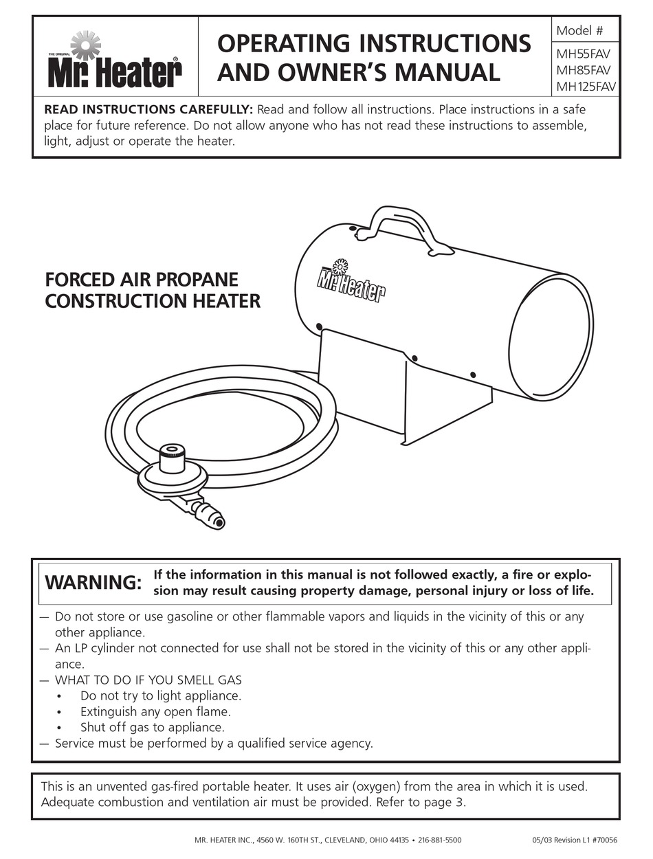 MR. HEATER MH55FAV OPERATING INSTRUCTIONS AND OWNER'S MANUAL Pdf Download |  ManualsLib