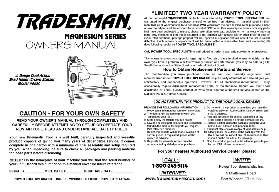 TRADESMAN 8530 OWNER'S MANUAL Pdf Download | ManualsLib