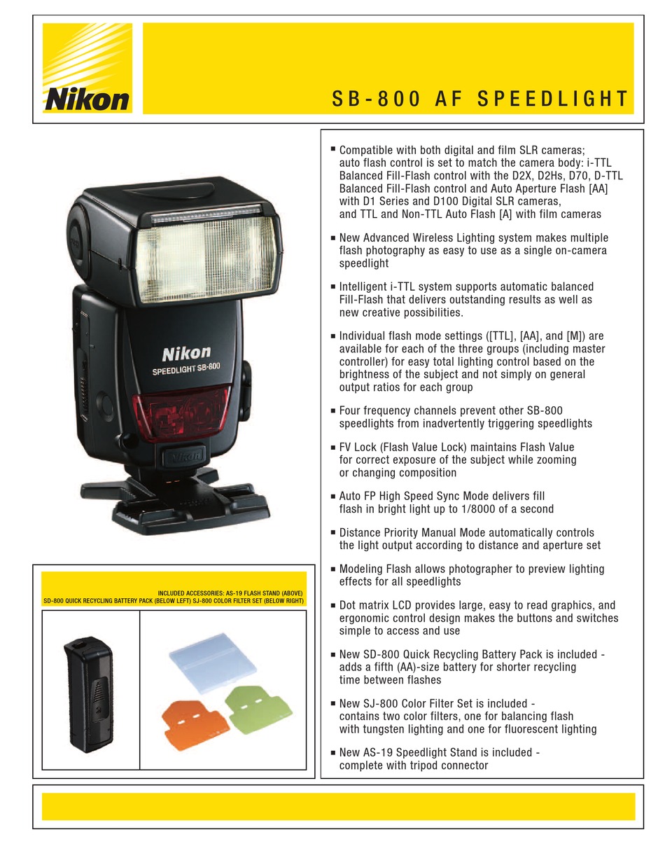 NIKON SB-800 SPECIFICATION SHEET Pdf Download | ManualsLib