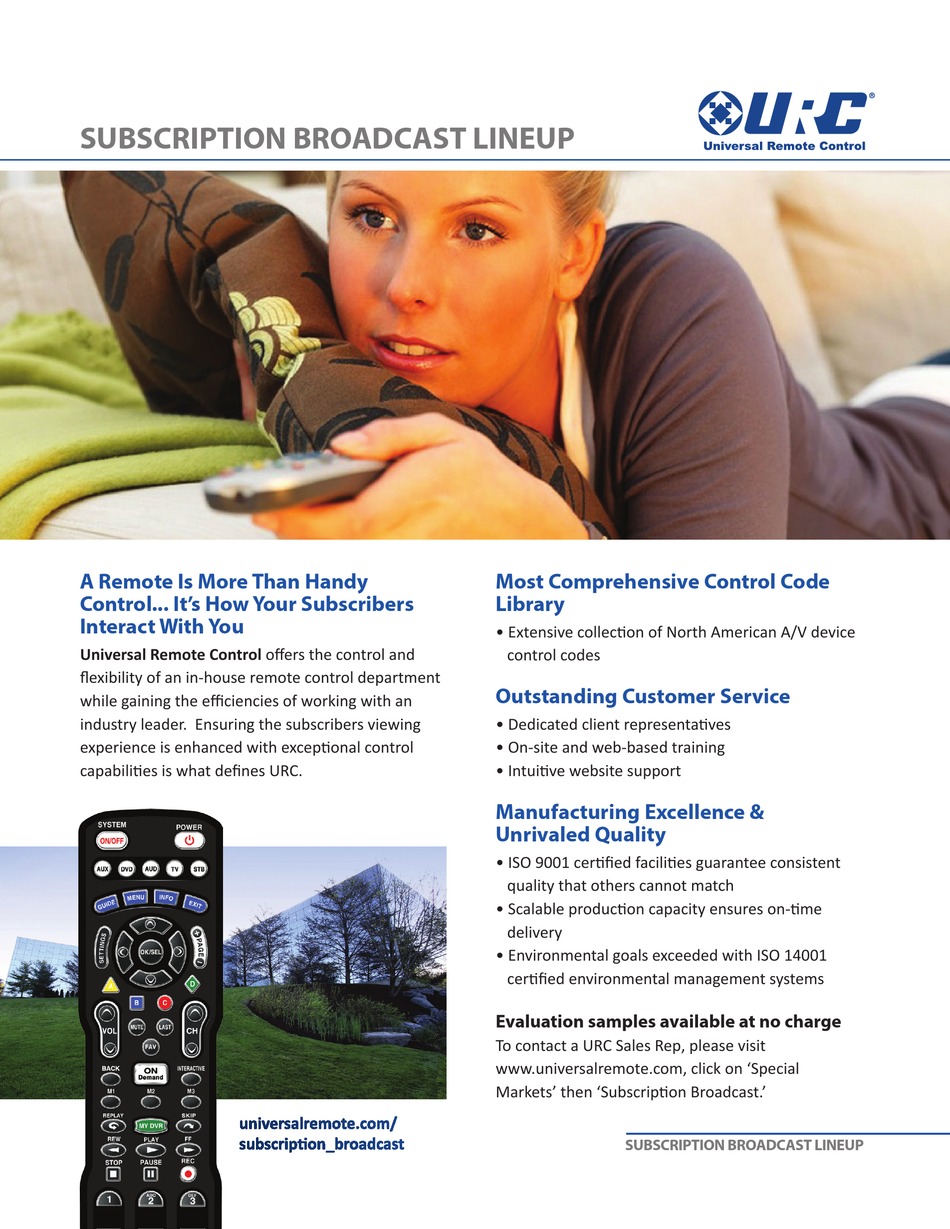 UNIVERSAL REMOTE CONTROL UR5U9000 BROCHURE & SPECS Pdf Download