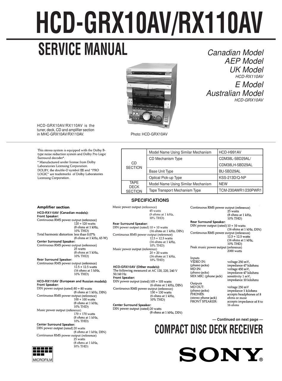 Sony Hcd Grx10av Service Manual Pdf Download Manualslib