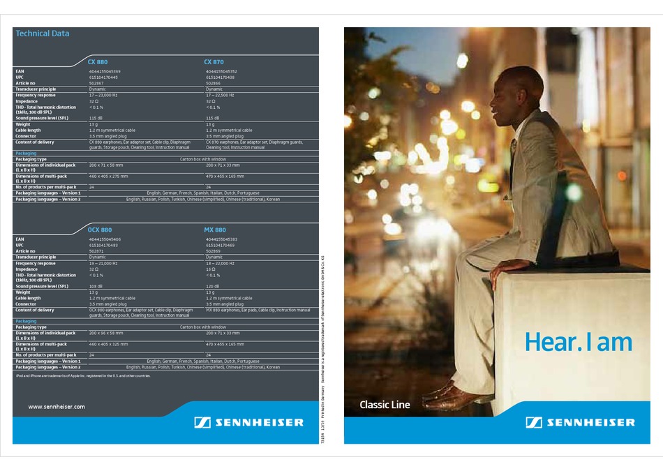 SENNHEISER CX 880 TECHNICAL DATA Pdf Download | ManualsLib