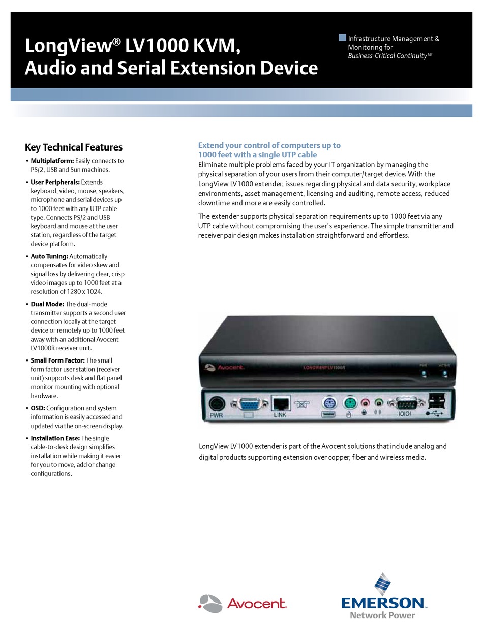 EMERSON LONGVIEW LV1000 KVM SPECIFICATIONS Pdf Download ManualsLib