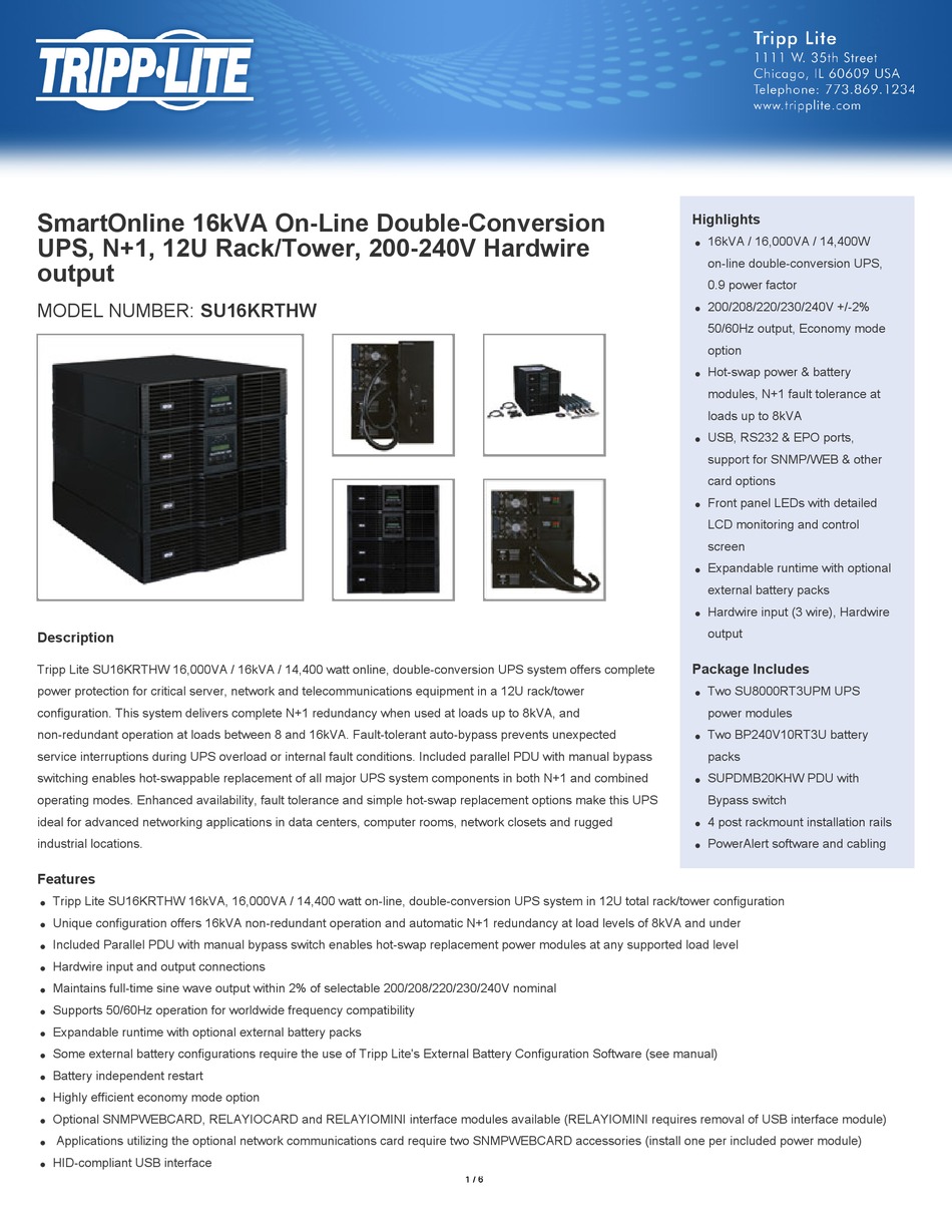 TRIPP LITE SU16KRTHW QUICK MANUAL Pdf Download ManualsLib