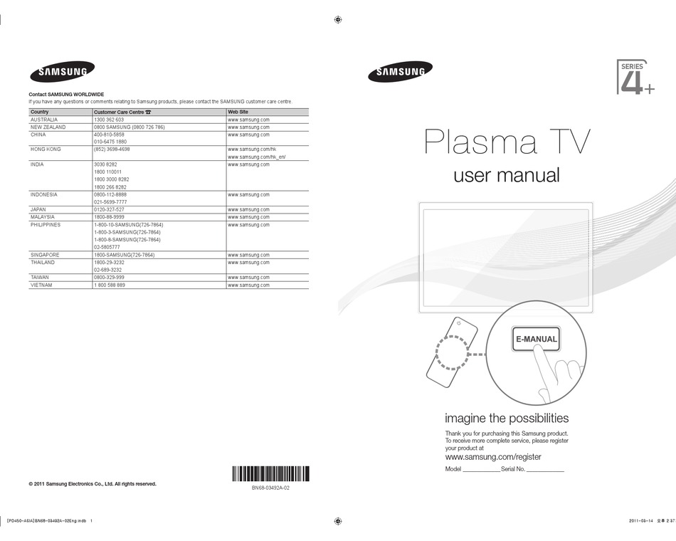 Samsung Ps43d450 User Manual Pdf Download Manualslib