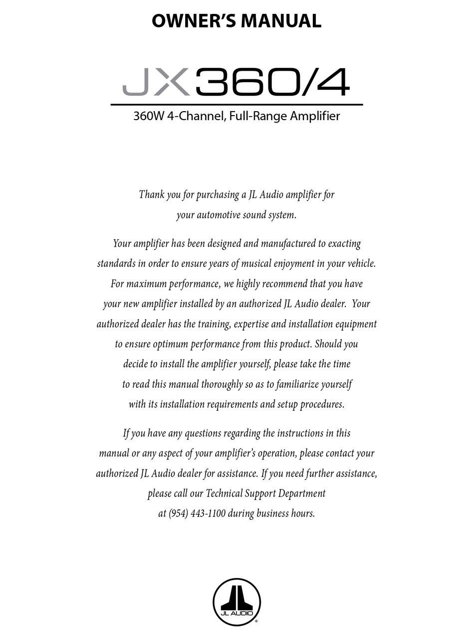JL AUDIO JX360/4 OWNER'S MANUAL Pdf 