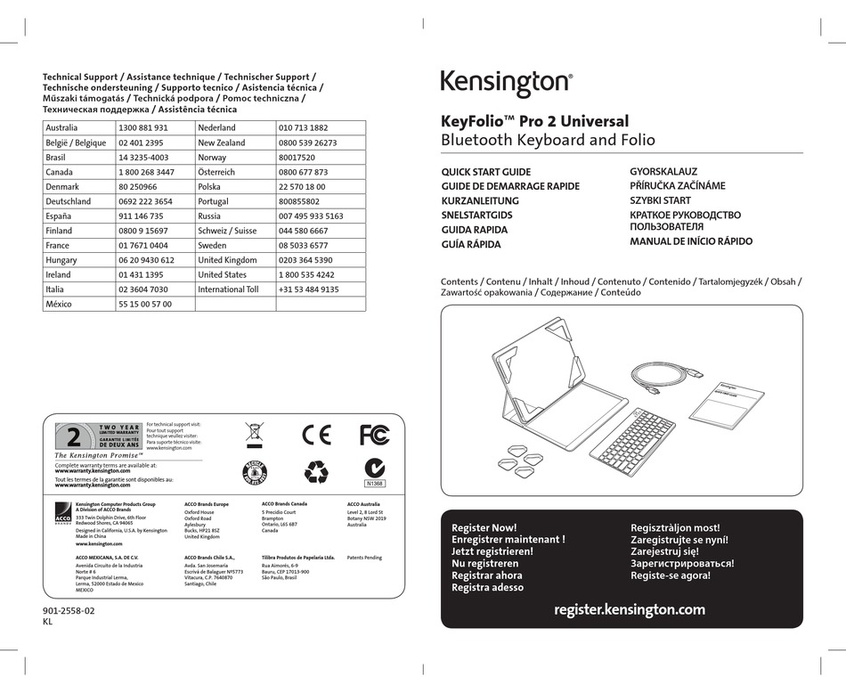 KENSINGTON KEYFOLIO PRO 2 UNIVERSAL QUICK START MANUAL Pdf Download