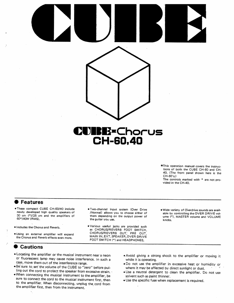 Roland Cube Chorus Ch 60 Operation Manual Pdf Download Manualslib