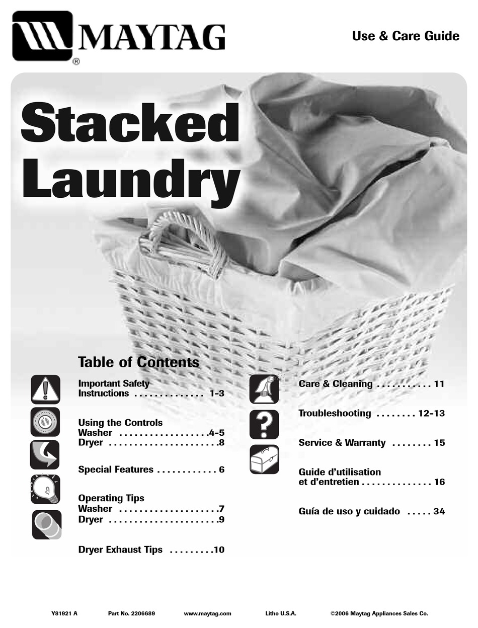 MAYTAG STACKED LAUNDRY USE & CARE MANUAL Pdf Download ManualsLib