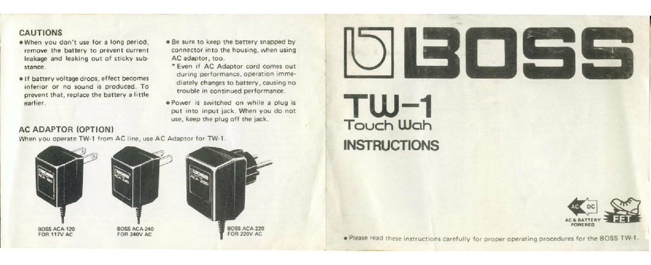 BOSS TW-1 TOUCH WAH INSTRUCTIONS Pdf Download | ManualsLib