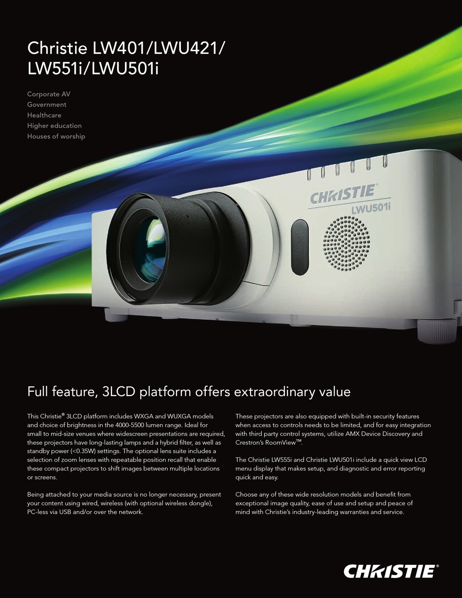 CHRISTIE LW401 SPECIFICATIONS Pdf 
