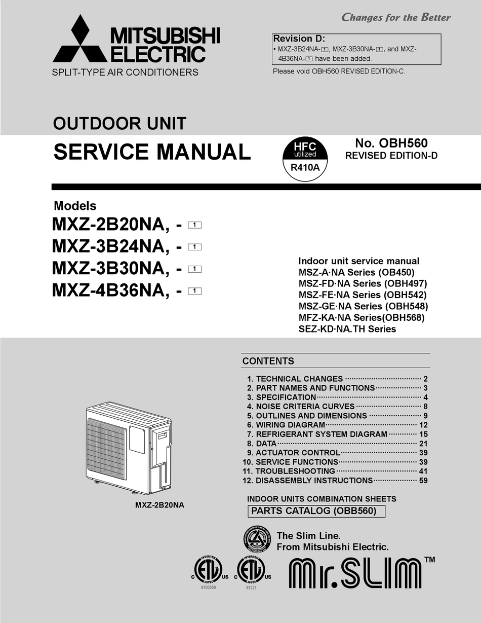 MITSUBISHI ELECTRIC MR. SLIM MXZ-2B20NA SERVICE MANUAL Pdf Download ...