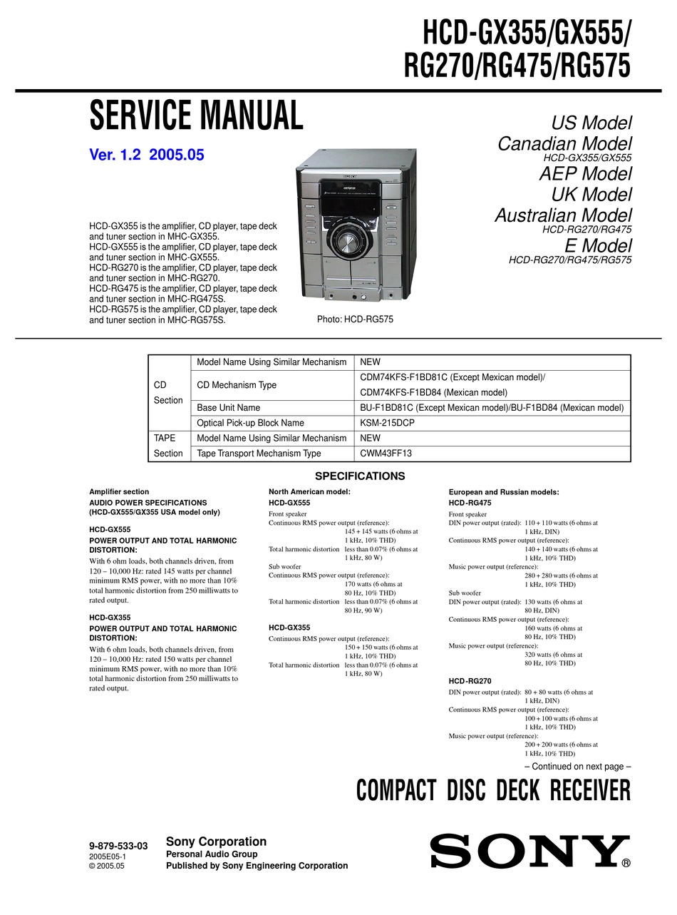 SONY HCDGX355 SERVICE MANUAL Pdf Download ManualsLib