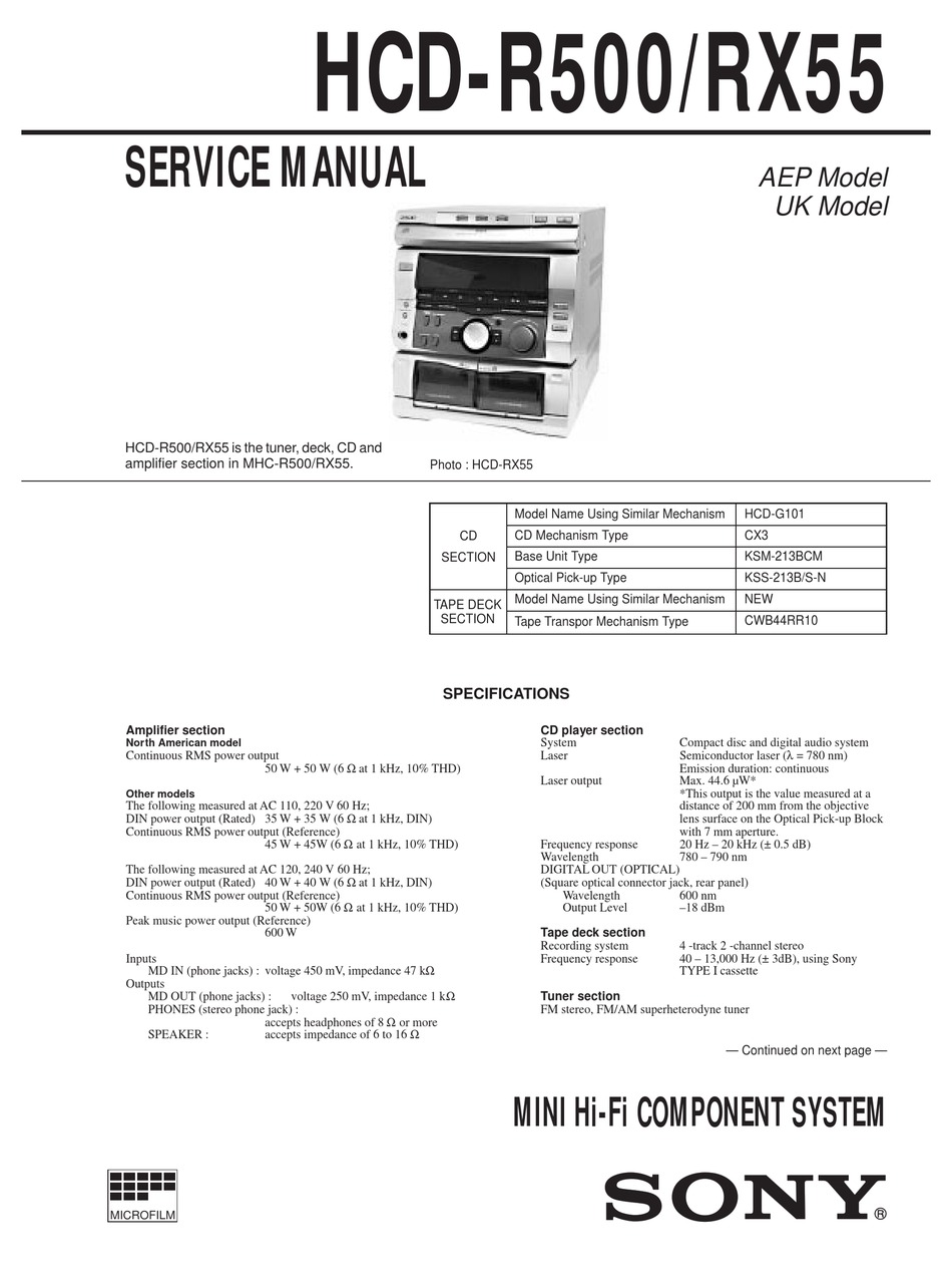 Sony Hcd R500 Service Manual Pdf Download Manualslib