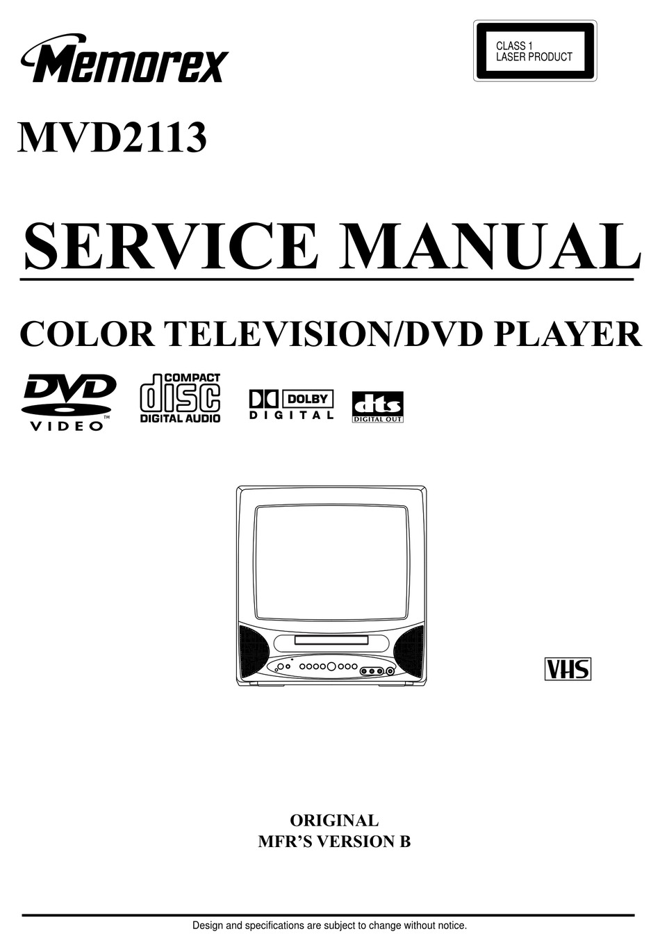 MEMOREX MVD2113 SERVICE MANUAL Pdf Download | ManualsLib