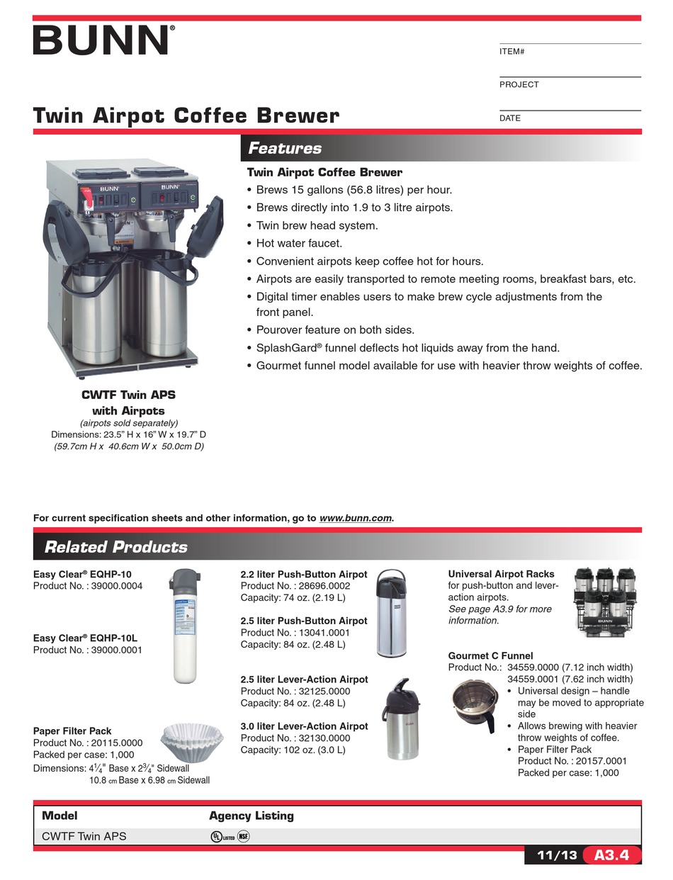 BUNN CWTF TWIN APS BROCHURE \u0026 SPECS Pdf 
