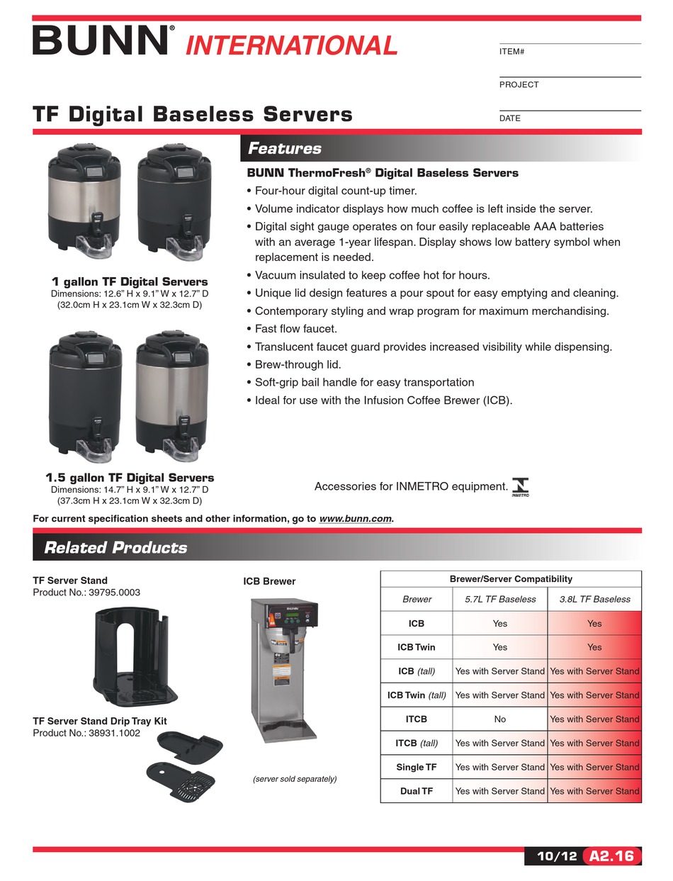BUNN TF SERVER BROCHURE \u0026 SPECS Pdf 