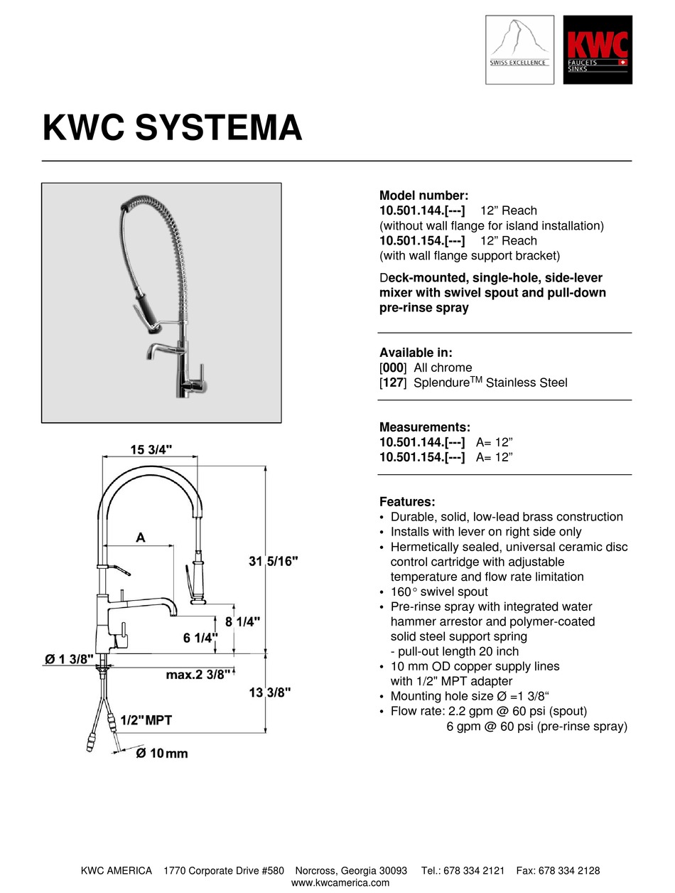 KWC 10.501.144 SPECIFICATIONS Pdf Download ManualsLib