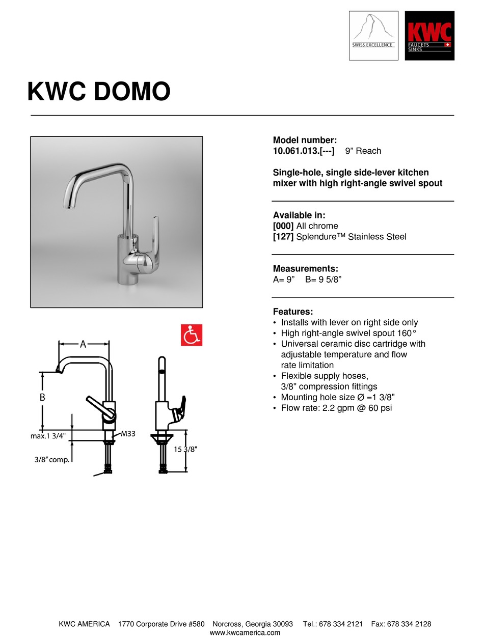 KWC 10.061.013 SPECIFICATIONS Pdf Download ManualsLib