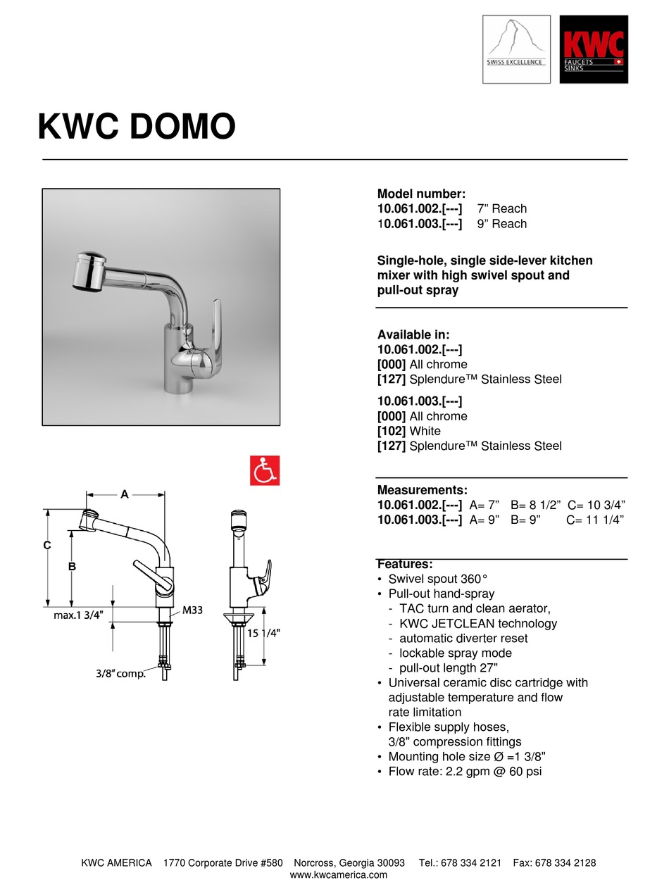 KWC 10.061.002 SPECIFICATIONS Pdf Download ManualsLib
