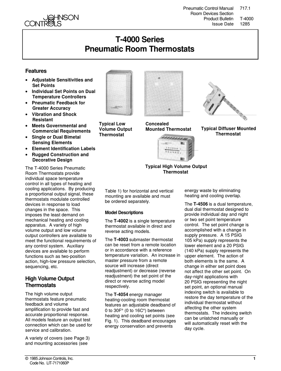 JOHNSON CONTROLS T-4002 CONTROL MANUAL Pdf Download | ManualsLib